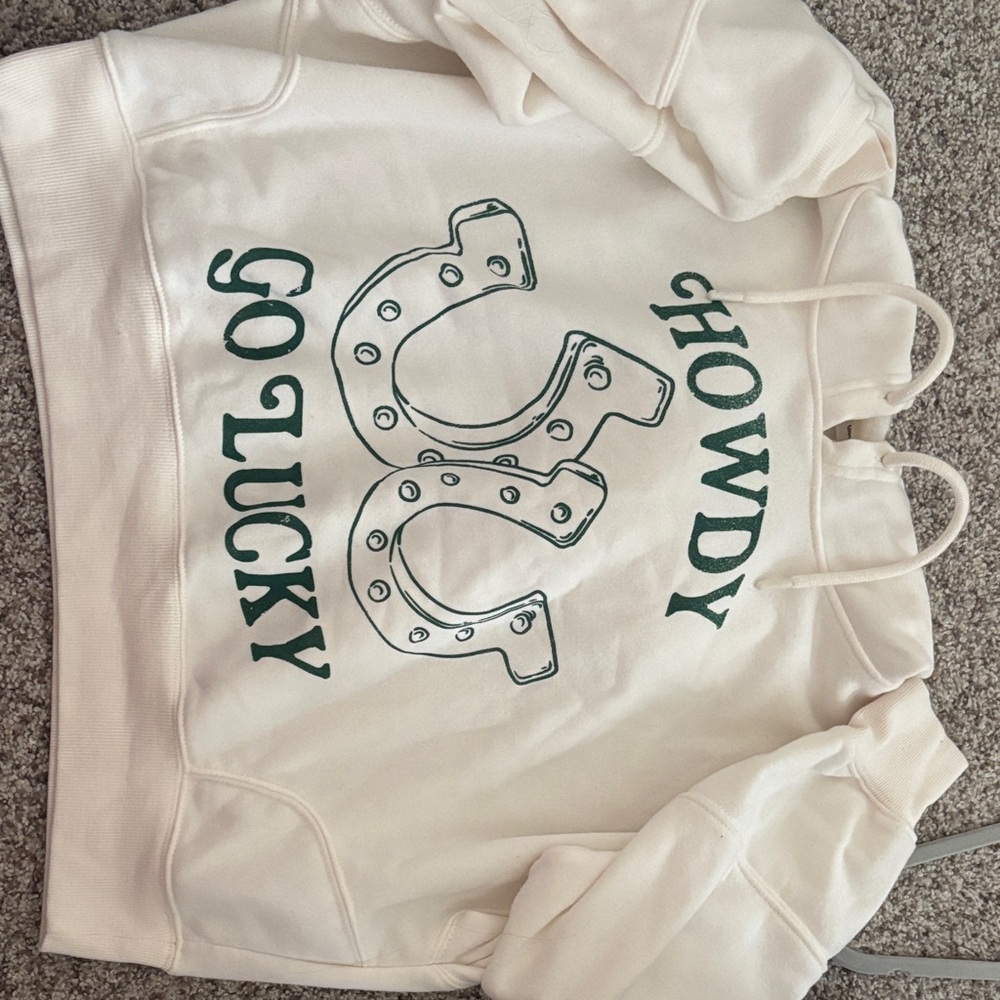 Grayson Threads Cream Hoodie with Green Print never worn
